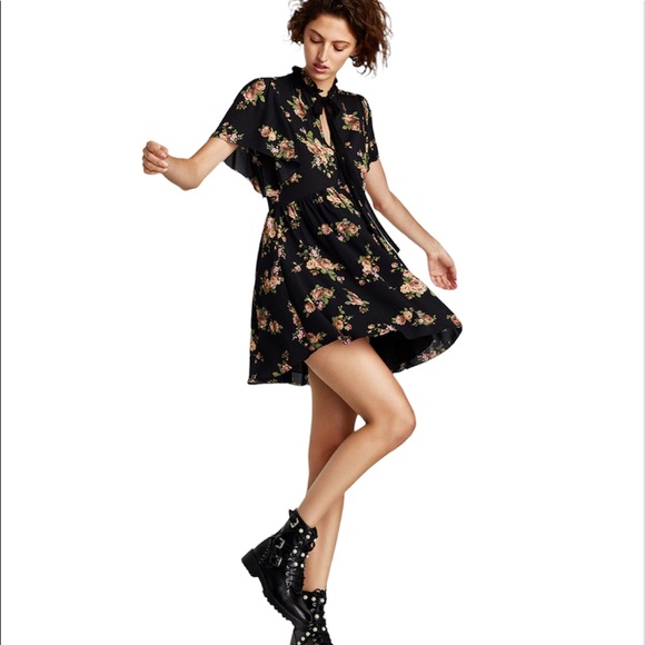 Zara Floral Mini Dress with Bow NWT - Picture 4 of 8